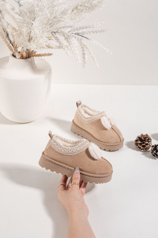 Children's Snow Boots with Embroidery and Bow Beige Daven