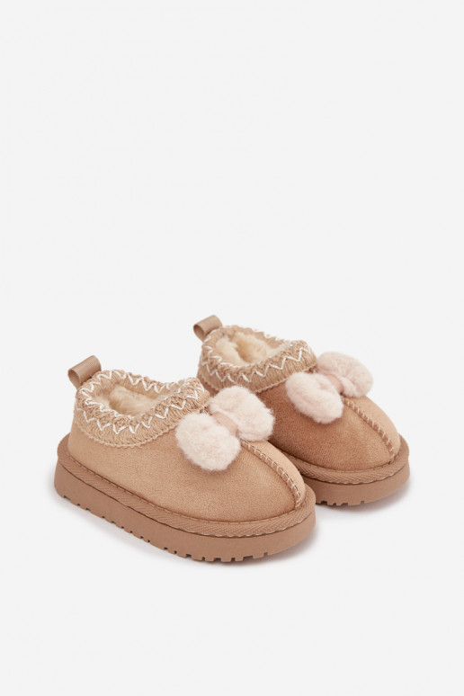 Children's Snow Boots with Embroidery and Bow Beige Daven