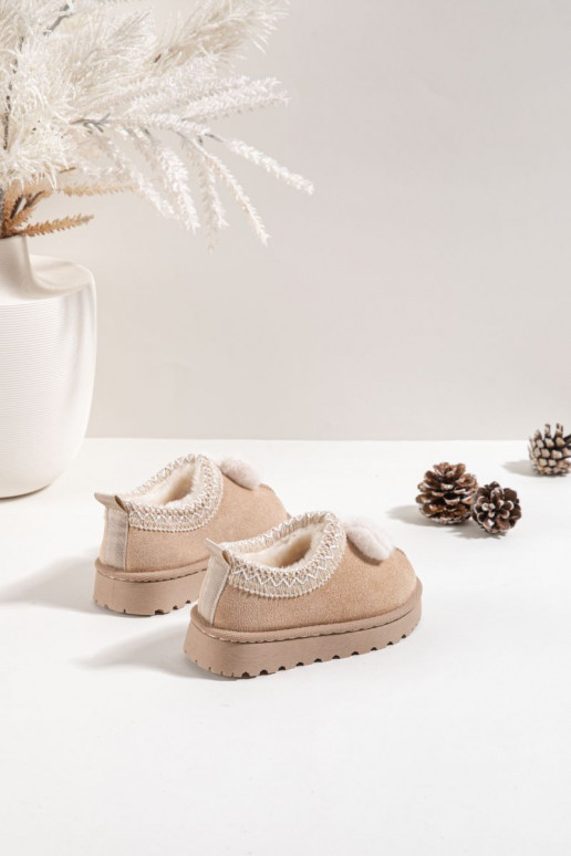 Children's Snow Boots with Embroidery and Bow Beige Daven