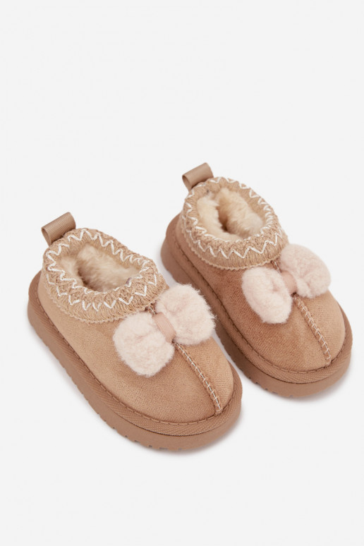 Children's Snow Boots with Embroidery and Bow Beige Daven