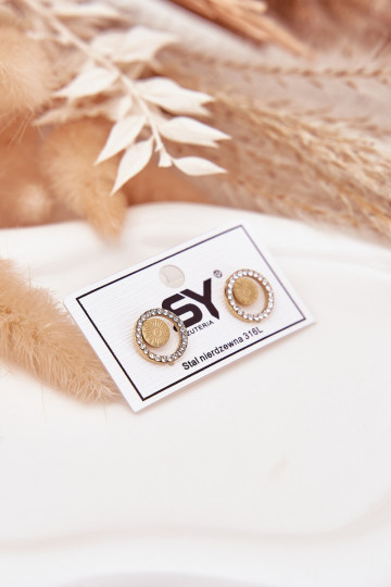 Stainless Steel Earrings Circles with Cubic Zirconia Gold