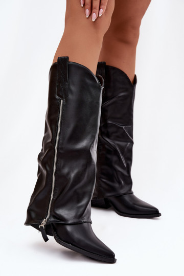 Cowboy Boots On Heel Made Of Eco Leather Black Palira