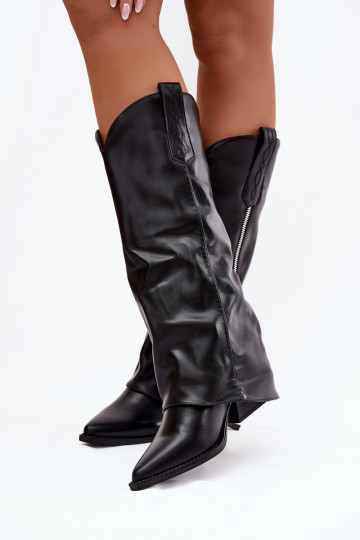 Cowboy Boots On Heel Made Of Eco Leather Black Palira 2