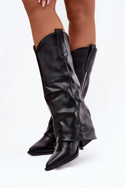 Cowboy Boots On Heel Made Of Eco Leather Black Palira