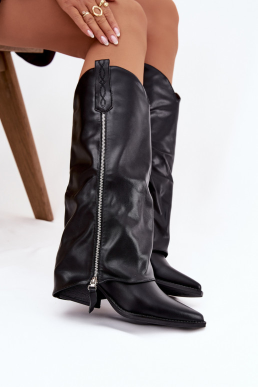 Cowboy Boots On Heel Made Of Eco Leather Black Palira