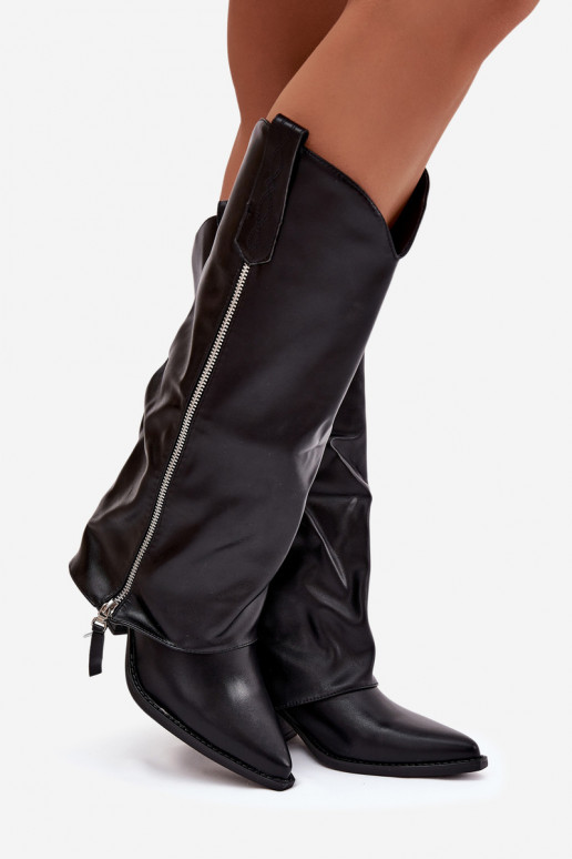 Cowboy Boots On Heel Made Of Eco Leather Black Palira