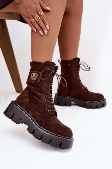 Women's workery boots with decorative element insulated chocolate Ilyane