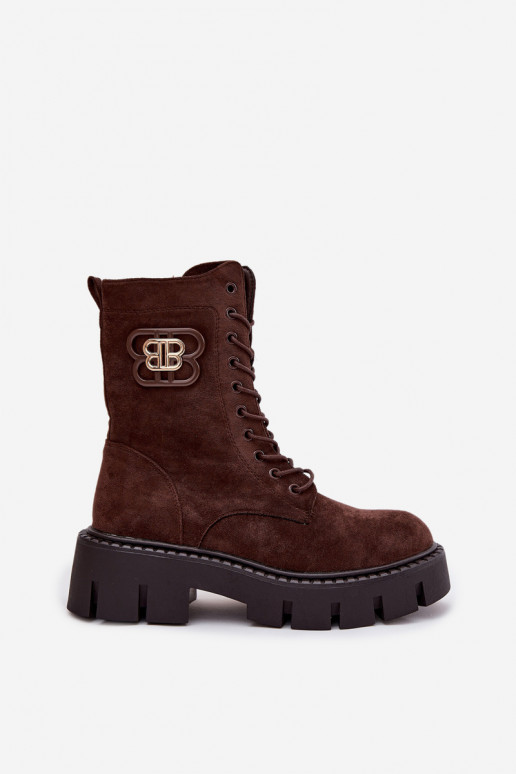 Botki Wokrery DamskiewithOzdobnym Elementem Ocieplane Czekoladowe Ilyane