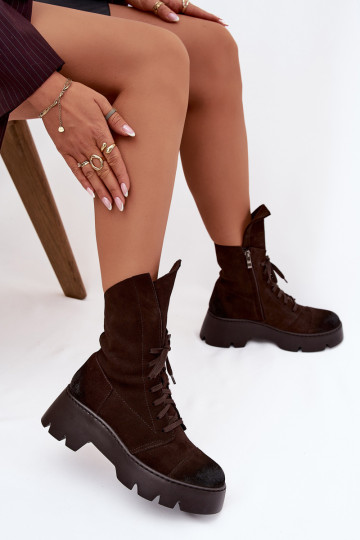 Women's Workery Boots Made of Natural Suede Zazoo 976 Chocolate