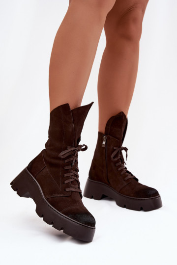Women's Workery Boots Made of Natural Suede Zazoo 976 Chocolate 2