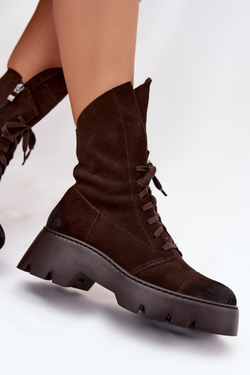 Women's Workery Boots Made of Natural Suede Zazoo 976 Chocolate