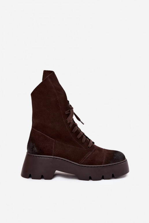 Women's Workery Boots Made of Natural Suede Zazoo 976 Chocolate