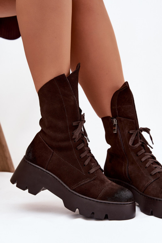 Women's Workery Boots Made of Natural Suede Zazoo 976 Chocolate