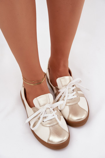 Leather Women's Barefoot Shoes Zazoo N1341 White-Gold
