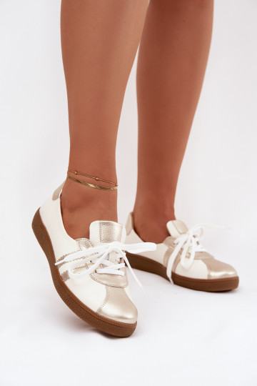 Leather Women's Barefoot Shoes Zazoo N1341 White-Gold 2