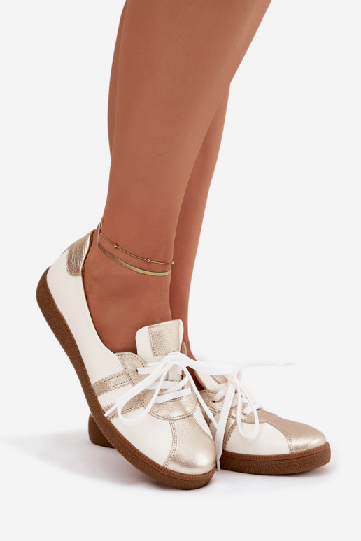 Leather Women's Barefoot Shoes Zazoo N1341 White-Gold