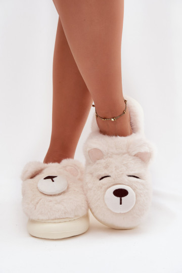 Furry slippers with bear motif white Galine