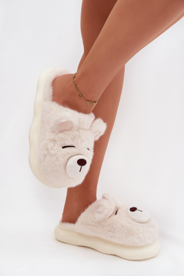 Furry slippers with bear motif white Galine 2