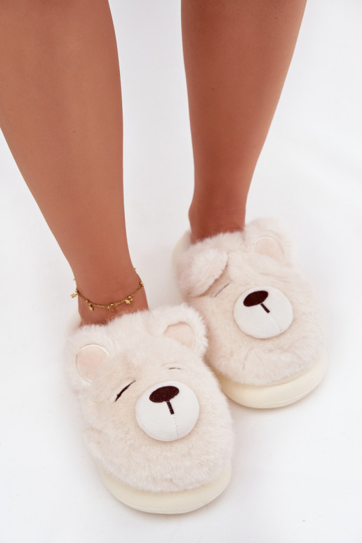Furry slippers with bear motif white Galine