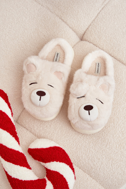 Furry slippers with bear motif white Galine