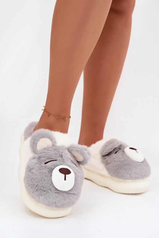 Furry slippers with bear motif gray Galine