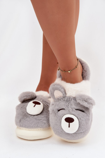 Furry slippers with bear motif gray Galine 2