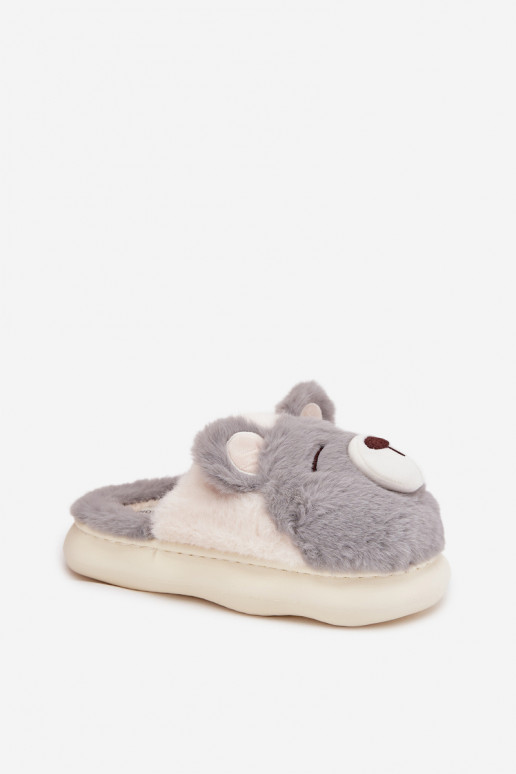 Furry slippers with bear motif gray Galine