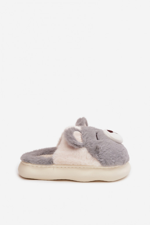 Furry slippers with bear motif gray Galine