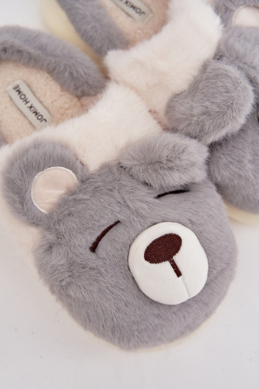 Furry slippers with bear motif gray Galine