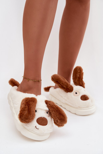 Furry Ladies Slippers Dogs Brown Faylen 2