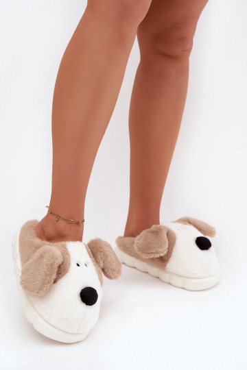Furry Ladies Slippers Dogs Beige Faylen 2