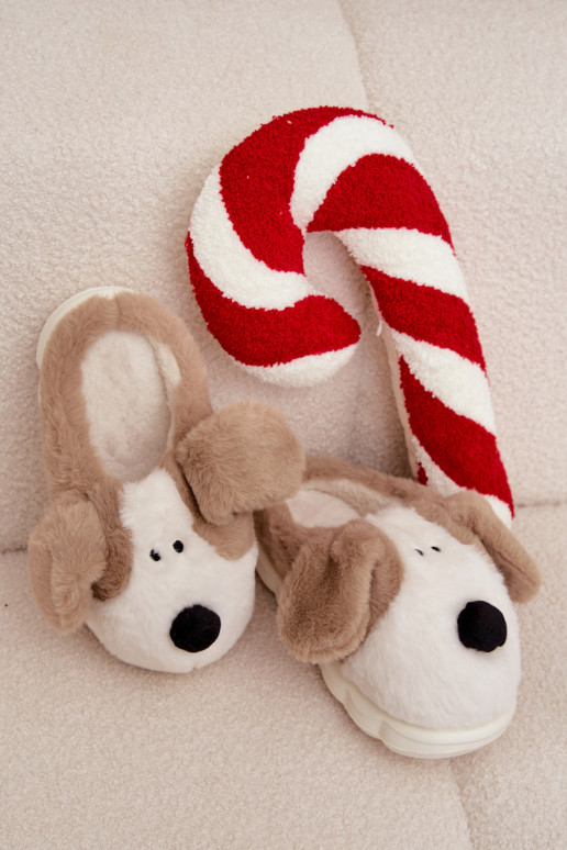 Furry Ladies Slippers Dogs Beige Faylen