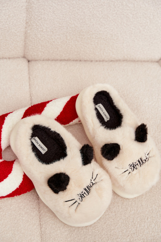 Furry Ladies Slippers Smile Beige Lexira