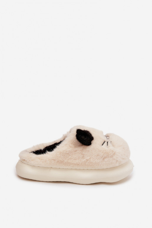 Furry Ladies Slippers Smile Beige Lexira