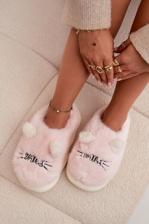 Furry Ladies Slippers Smile Pink Lexira