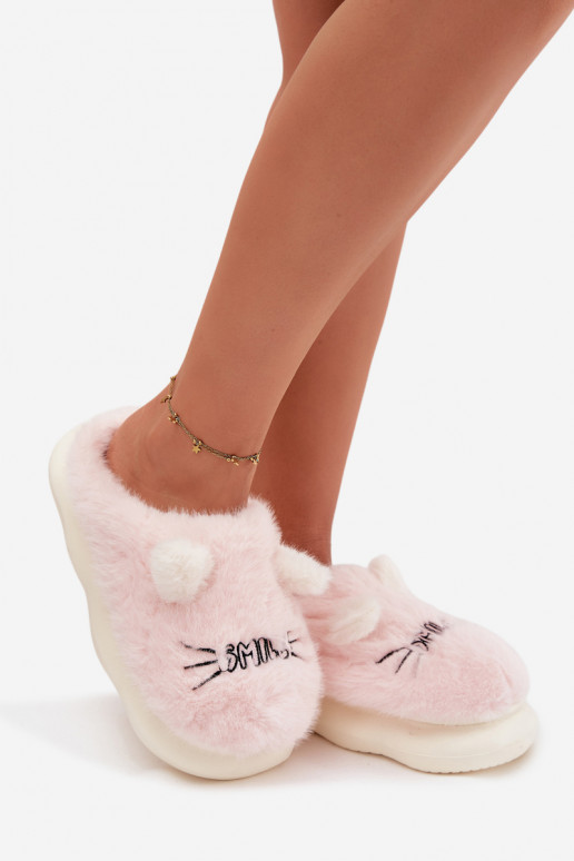 Furry Ladies Slippers Smile Pink Lexira