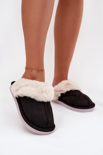 Women's slippers with fur Black Carisse 2
