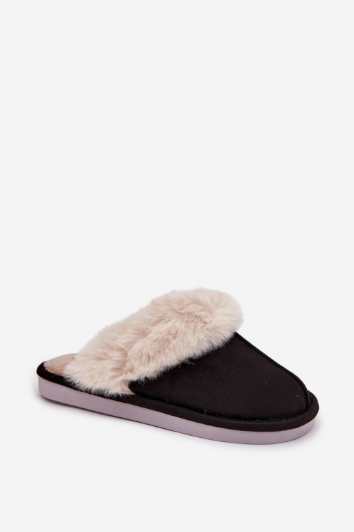 Women's slippers with fur Black Carisse