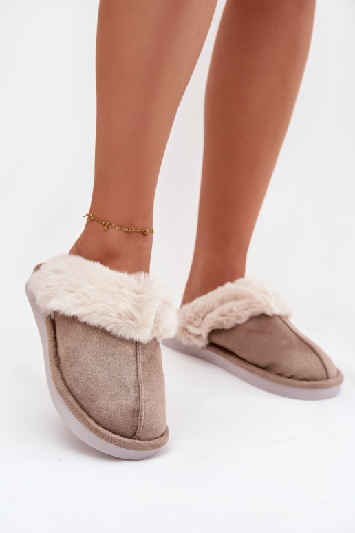 Ladies slippers with fur lining Khaki Carisse
