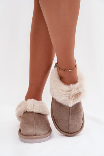 Ladies slippers with fur lining Khaki Carisse 2