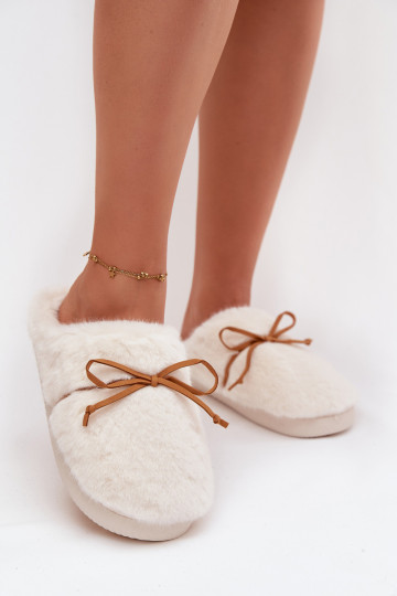 Furry slippers with bow ecru Minella 2