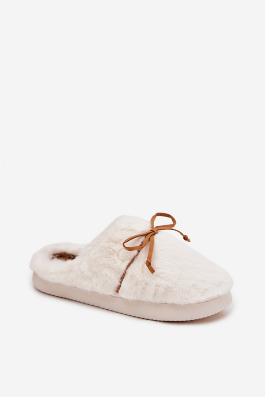 Furry slippers with bow ecru Minella
