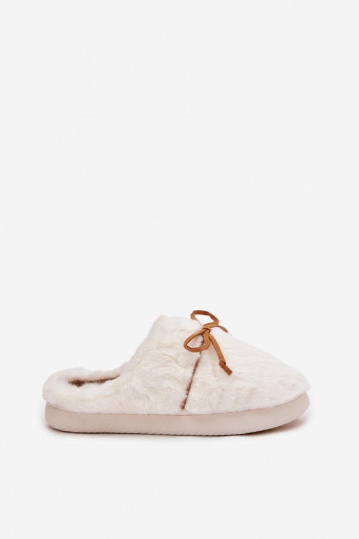 Furry slippers with bow ecru Minella
