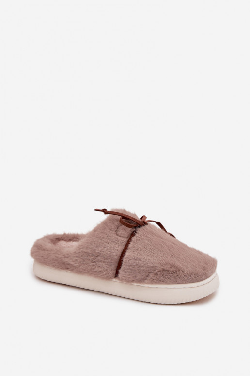 Furry slippers with bow khaki Minella