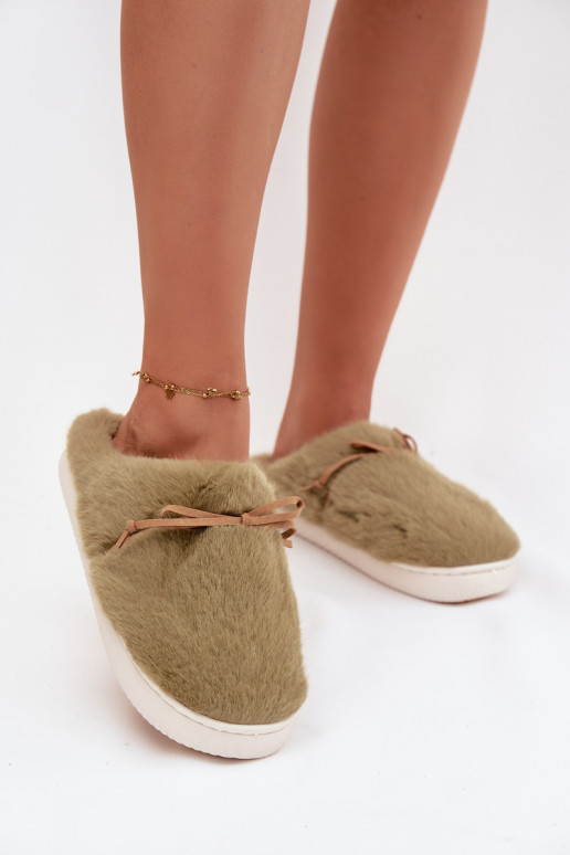 Furry slippers with bow green Minella
