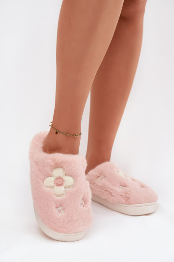 Furry slippers with Flowers Pink Selinne