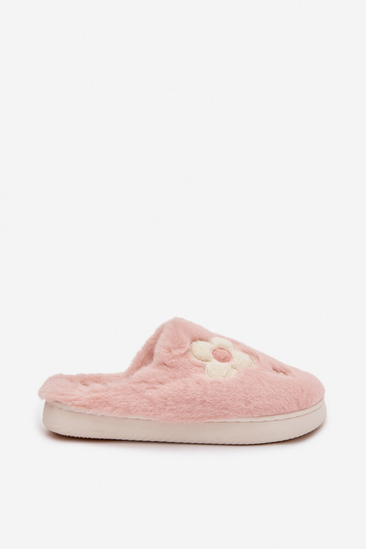 Furry slippers with Flowers Pink Selinne