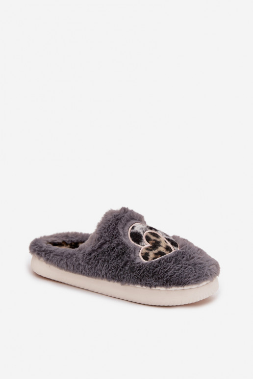 Furry slippers with hearts gray Amandra