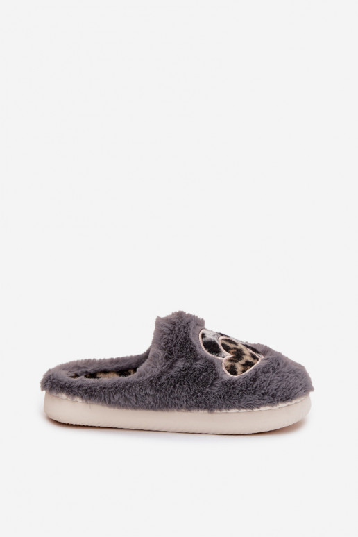 Furry slippers with hearts gray Amandra