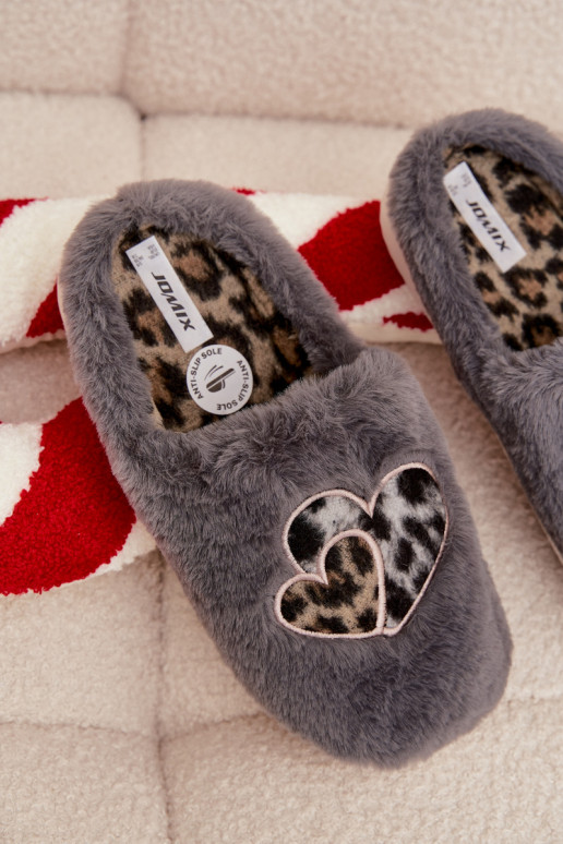 Furry slippers with hearts gray Amandra